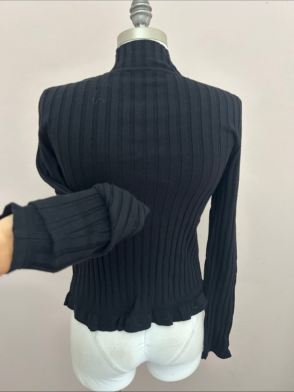 ba&sh Black Ribbed Mock-Neck Long Sleeve Top - Picture 6 of 10